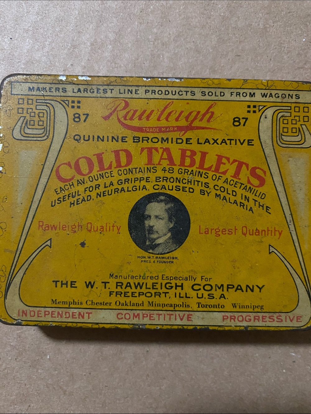 Rawleigh Cold Tablets Yellow Vintage Tin